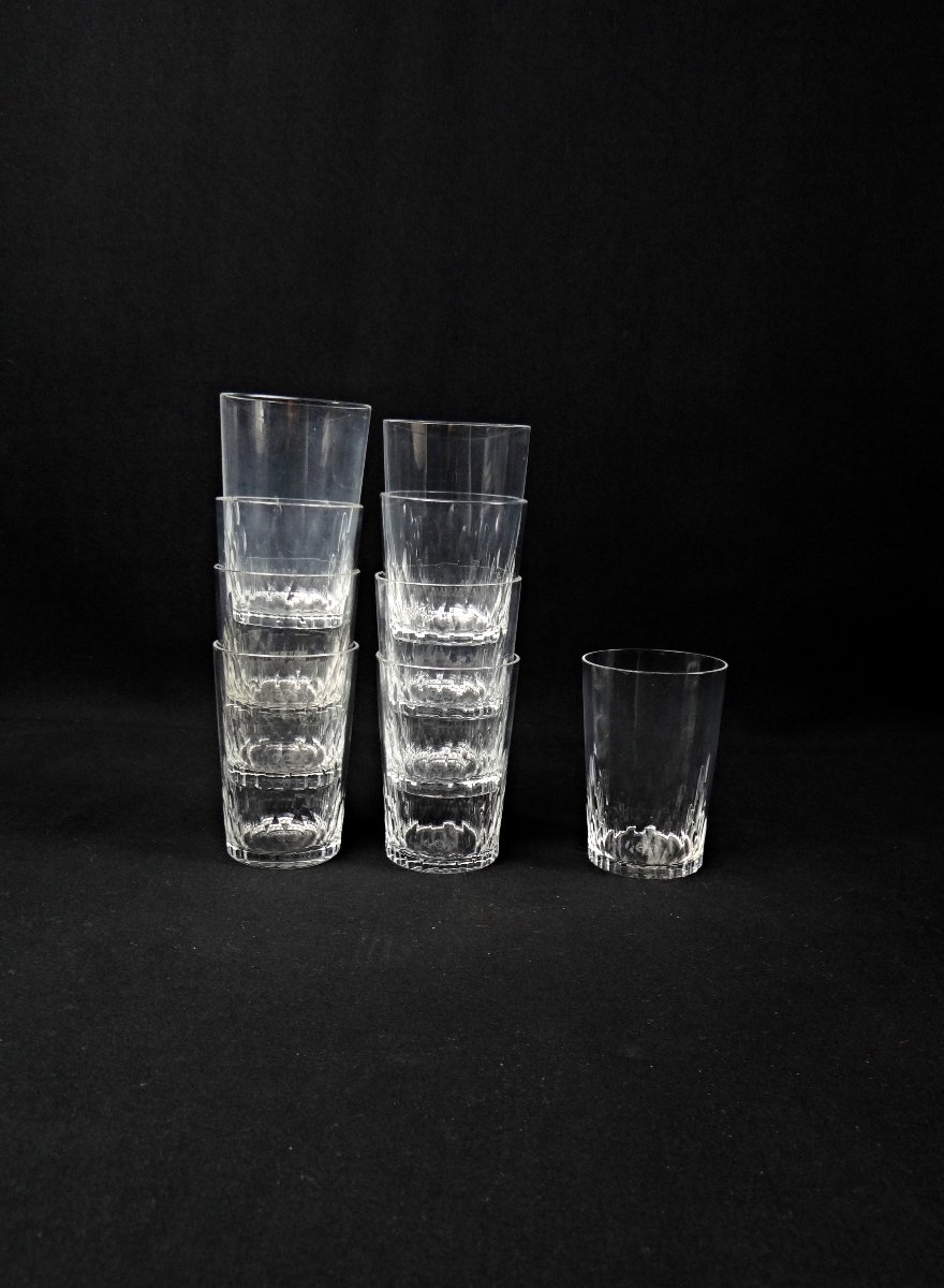 Baccarat Series Of 9 Richelieu Crystal Goblets With Diamond Points-photo-3