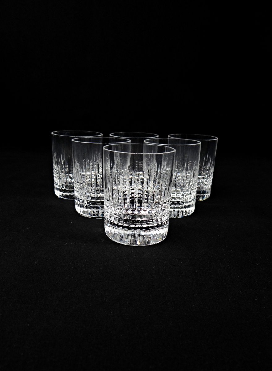 Baccarat France série de 6 gobelets à whisky en cristal modèle Nancy début XXe -photo-2