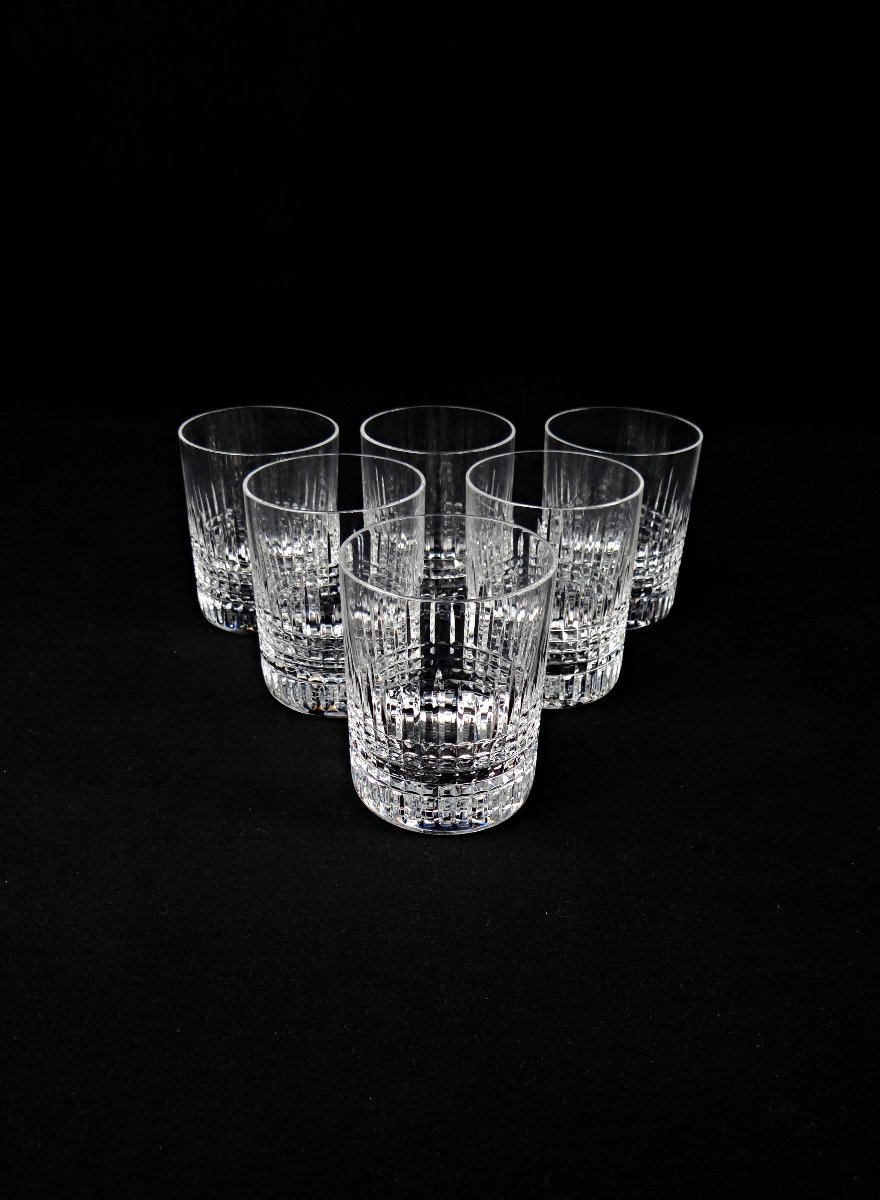 Baccarat France série de 6 gobelets à whisky en cristal modèle Nancy début XXe -photo-3