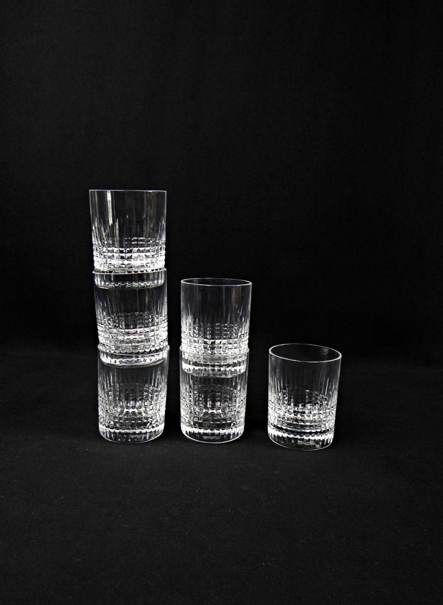 Baccarat France série de 6 gobelets à whisky en cristal modèle Nancy début XXe -photo-1