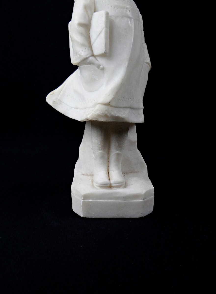 Sculpture en albâtre Art Nouveau signée E. Battiglia d'une jeune fille écolière fin XIXe-photo-3