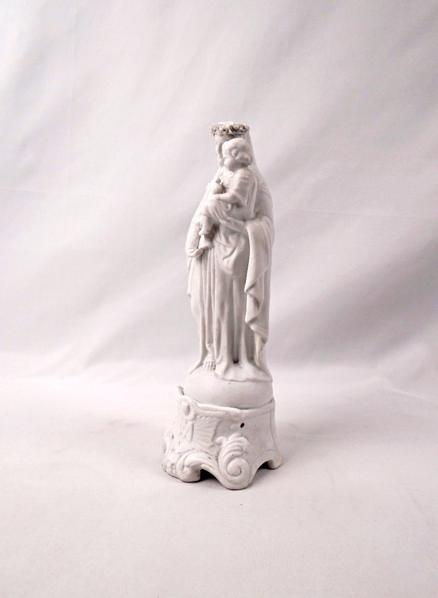Vierge couronne de fleur à l'enfant en biscuit de porcelaine Art Nouveau fin XIXe-photo-5