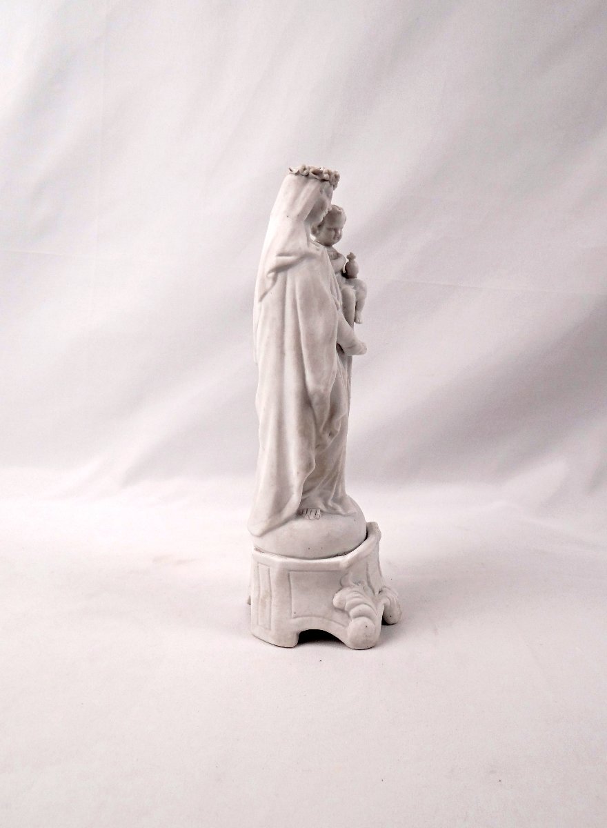 Vierge couronne de fleur à l'enfant en biscuit de porcelaine Art Nouveau fin XIXe-photo-7