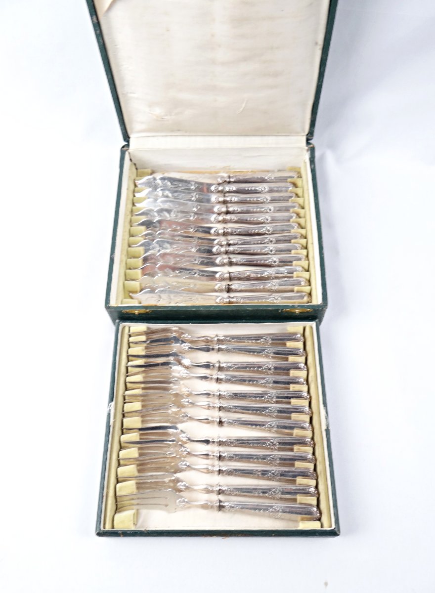 Couverts à poisson en argent 12 personnes style Louis XVI J. Blum Joaillier Strasbourg XIXe-photo-4