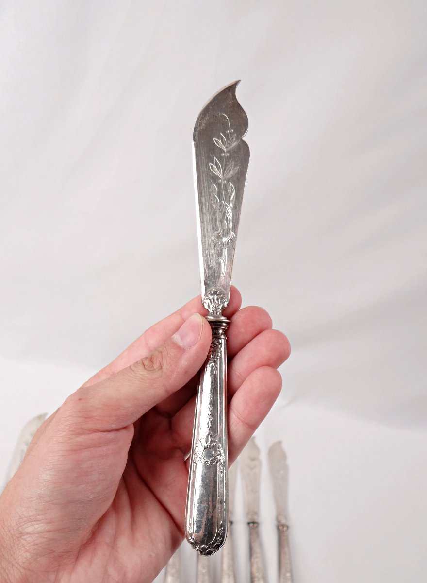 Couverts à poisson en argent 12 personnes style Louis XVI J. Blum Joaillier Strasbourg XIXe-photo-4