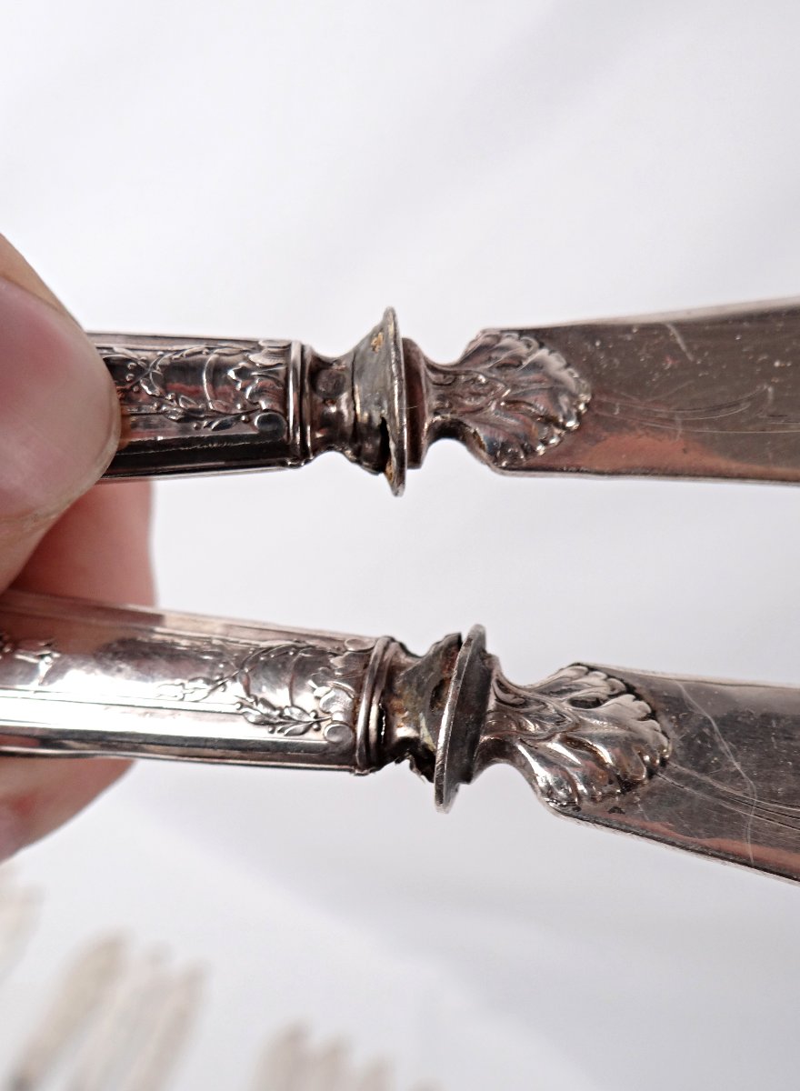 Couverts à poisson en argent 12 personnes style Louis XVI J. Blum Joaillier Strasbourg XIXe-photo-6