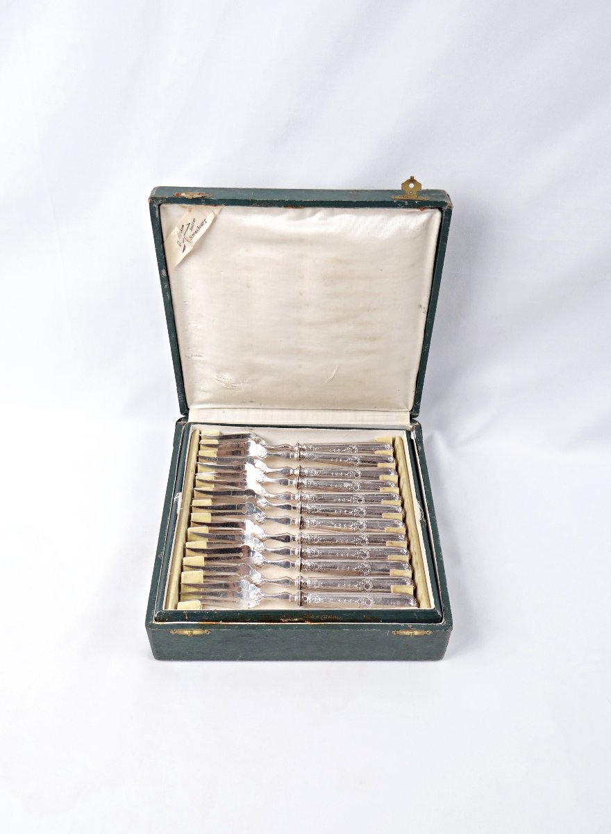 Couverts à poisson en argent 12 personnes style Louis XVI J. Blum Joaillier Strasbourg XIXe