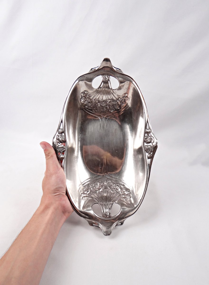 Gallia Christofle Art Nouveau Bread Basket In Silver-plated Metal, Early 20th Century-photo-3