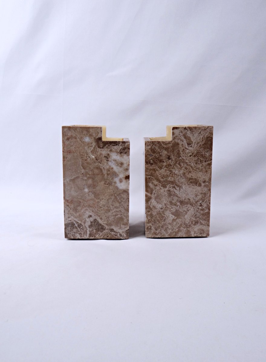 Paire de serre-livres ou vases Art Déco en agate, onyx et marbre début XXe-photo-3