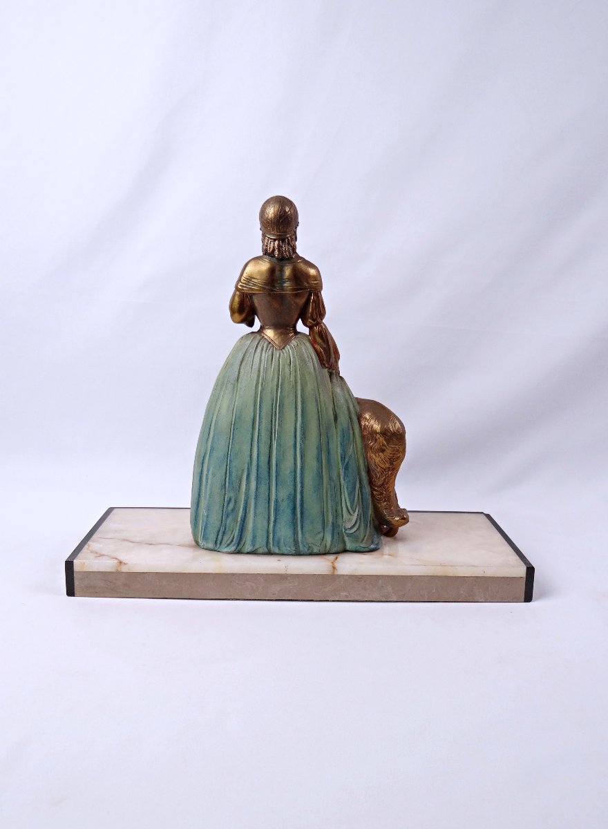 Art Deco Group Sculpture Of A Young Woman With A Greyhound, In Regul And Onyx, Signed R. Miandres, Early 20th Century -photo-6