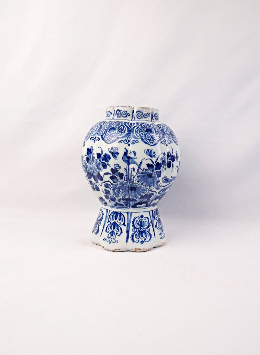 Vase potiche en faïence de Delft début XVIIIe siècle bleu & blanc-photo-2