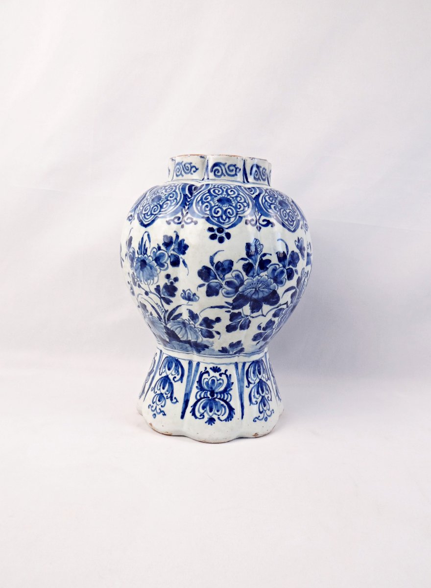 Vase potiche en faïence de Delft début XVIIIe siècle bleu & blanc-photo-3