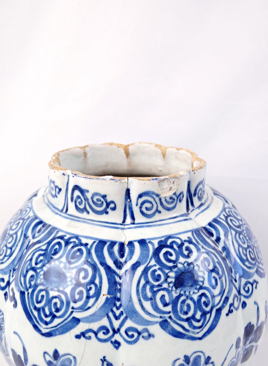 Vase potiche en faïence de Delft début XVIIIe siècle bleu & blanc-photo-4