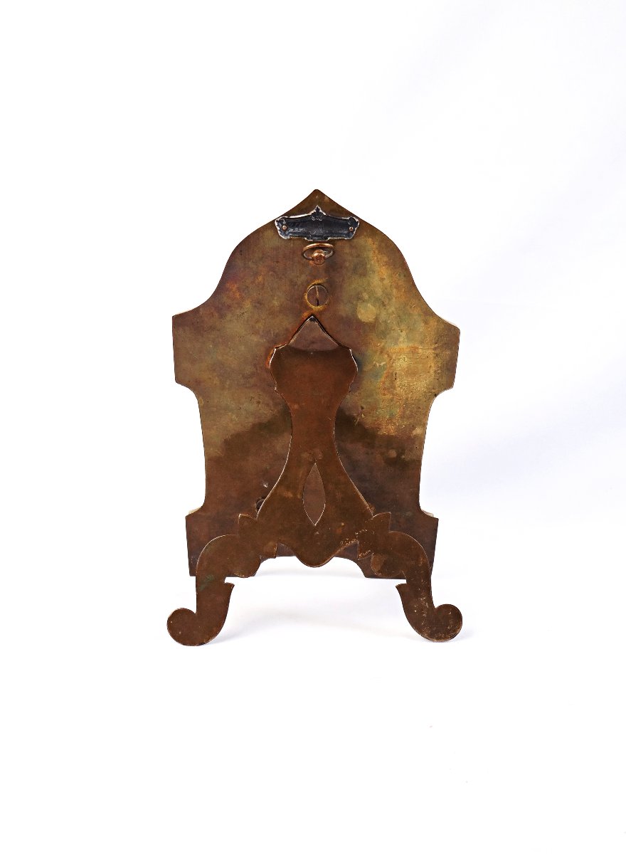 Plaque souvenir de communion Art Nouveau en onyx vert veiné & bronze début XXe -photo-5