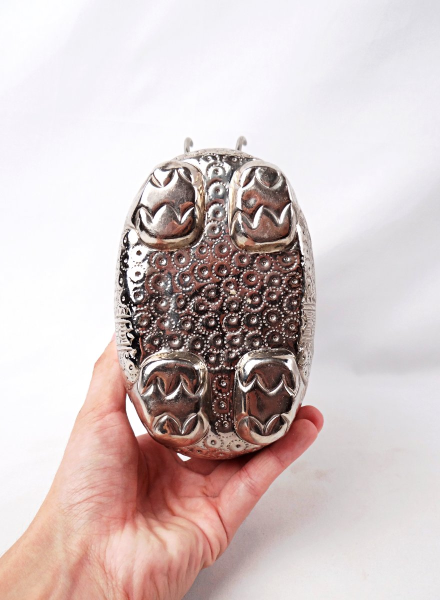 Silver Betel Box From The 1900s In The Shape Of An Elephant, Southeast Asian Handicraft  Genuine-photo-6