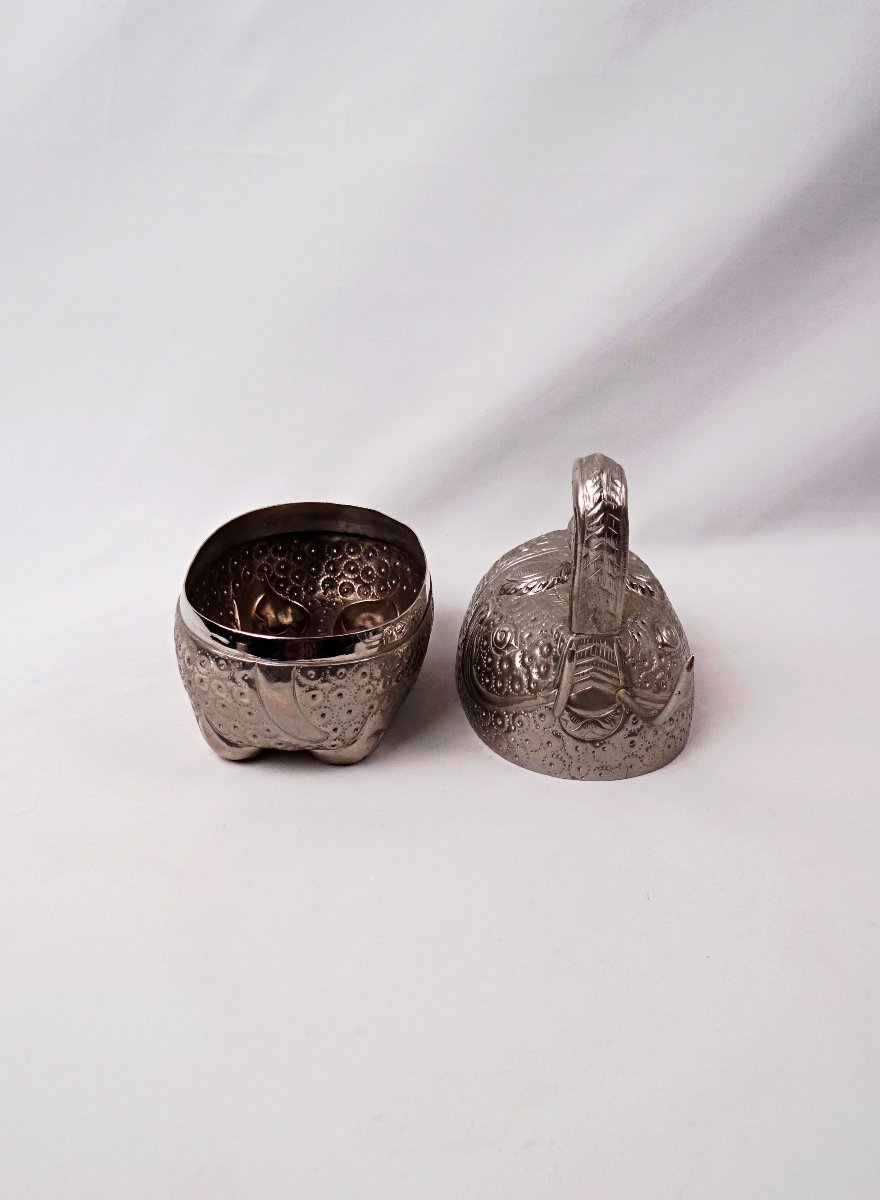Silver Betel Box From The 1900s In The Shape Of An Elephant, Southeast Asian Handicraft  Genuine-photo-7