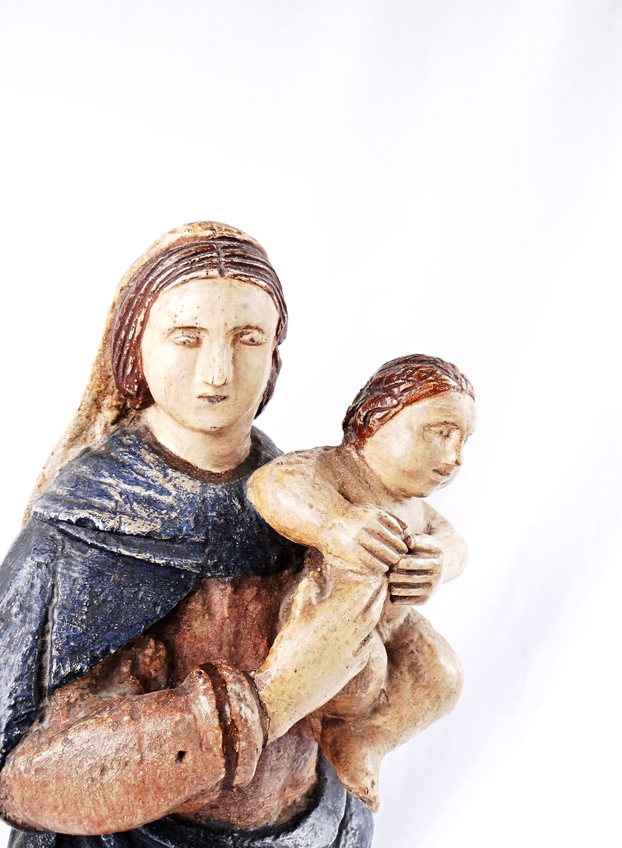 Polychrome Wooden Virgin And Child, Hungarian Religious Folk Art, Late 18th Century-photo-4