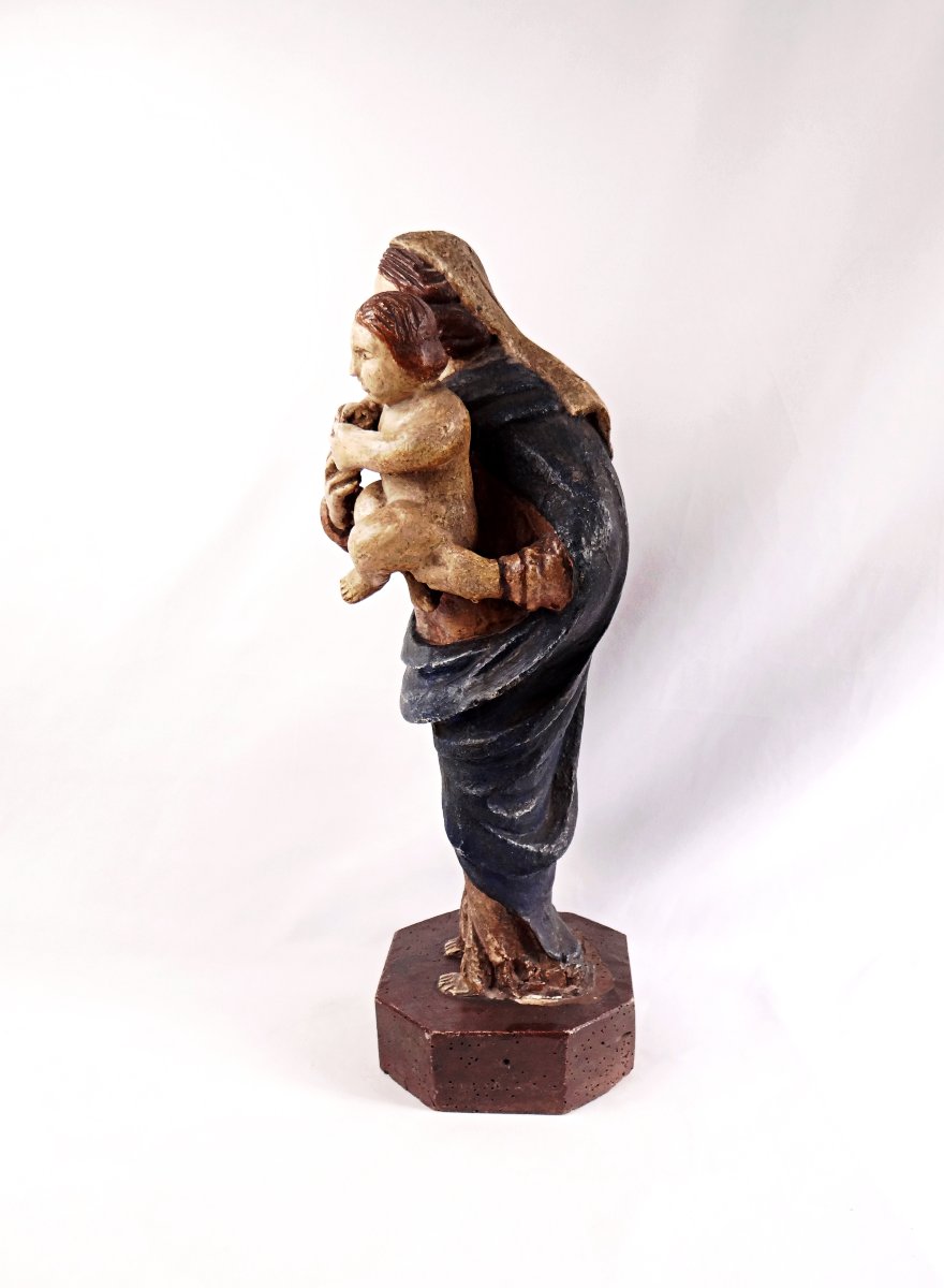 Polychrome Wooden Virgin And Child, Hungarian Religious Folk Art, Late 18th Century-photo-2