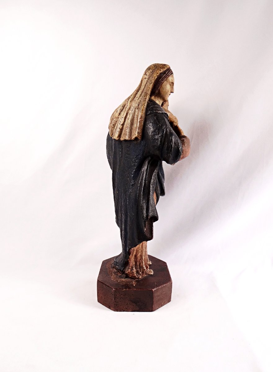 Polychrome Wooden Virgin And Child, Hungarian Religious Folk Art, Late 18th Century-photo-4