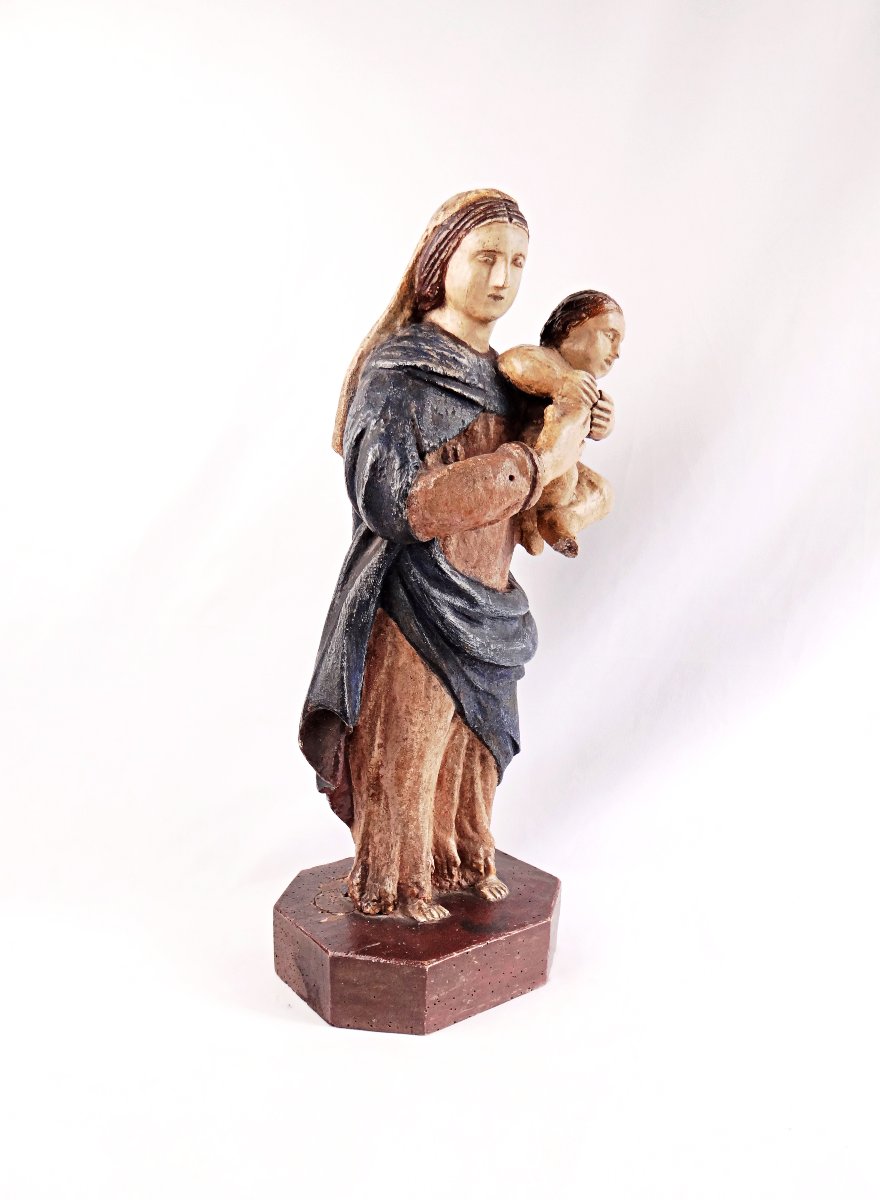 Polychrome Wooden Virgin And Child, Hungarian Religious Folk Art, Late 18th Century-photo-5