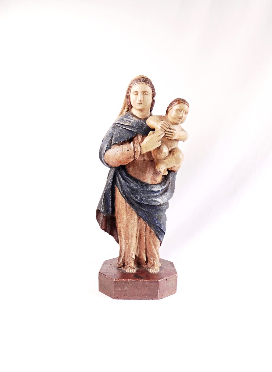 Polychrome Wooden Virgin And Child, Hungarian Religious Folk Art, Late 18th Century-photo-8