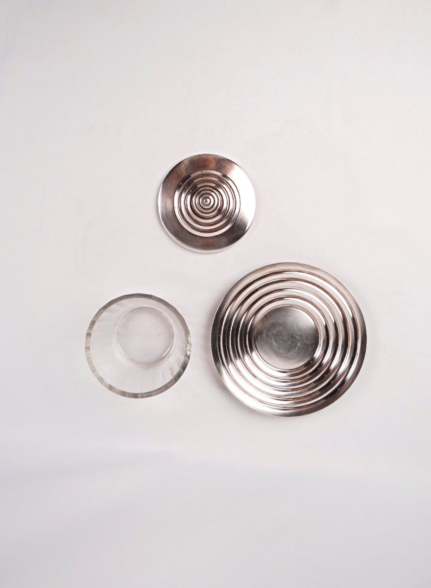 Luc Lanel Jam Jar For Christofle Art Deco, "ondulation" Model, Glass & Silver-plated Metal-photo-1