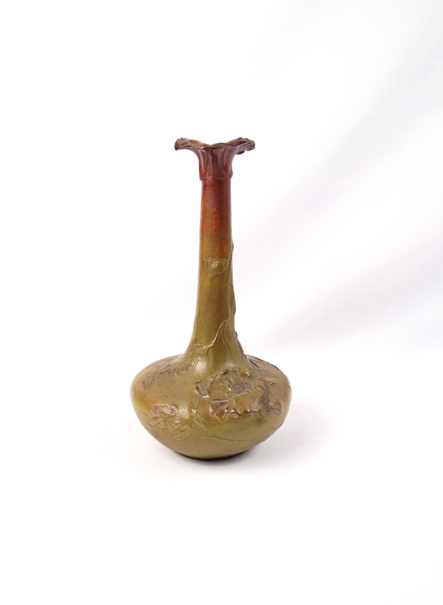 Art Nouveau Single-flower Vase In Bronze With Floral Decoration, Circa 1900-photo-2