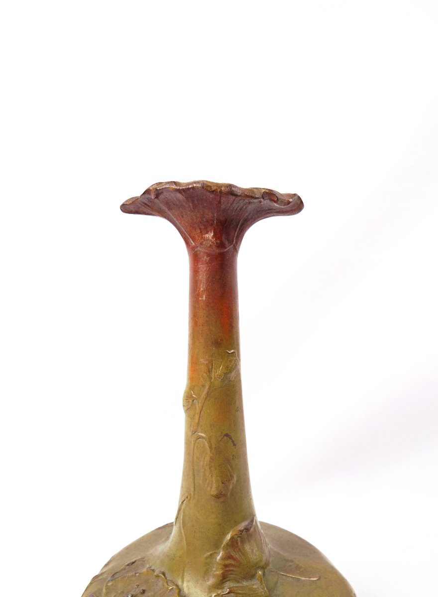Art Nouveau Single-flower Vase In Bronze With Floral Decoration, Circa 1900-photo-3