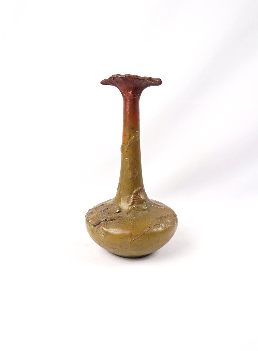 Art Nouveau Single-flower Vase In Bronze With Floral Decoration, Circa 1900-photo-2