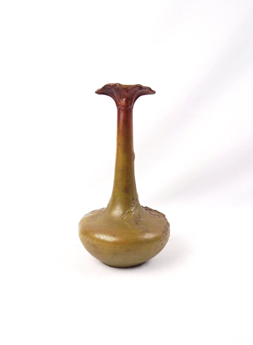 Art Nouveau Single-flower Vase In Bronze With Floral Decoration, Circa 1900
