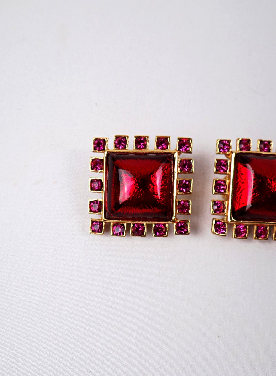Pair Of Yves Saint Laurent & Goosens Gold-plated Clip-on Earrings With Gripoix-photo-3