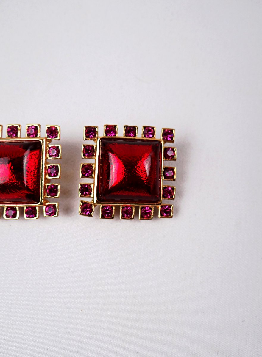 Pair Of Yves Saint Laurent & Goosens Gold-plated Clip-on Earrings With Gripoix-photo-4