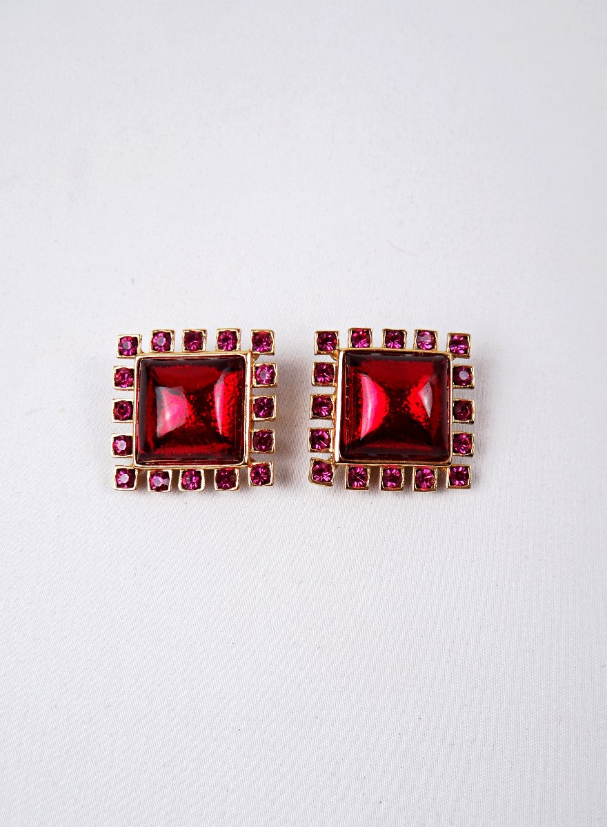 Pair Of Yves Saint Laurent & Goosens Gold-plated Clip-on Earrings With Gripoix