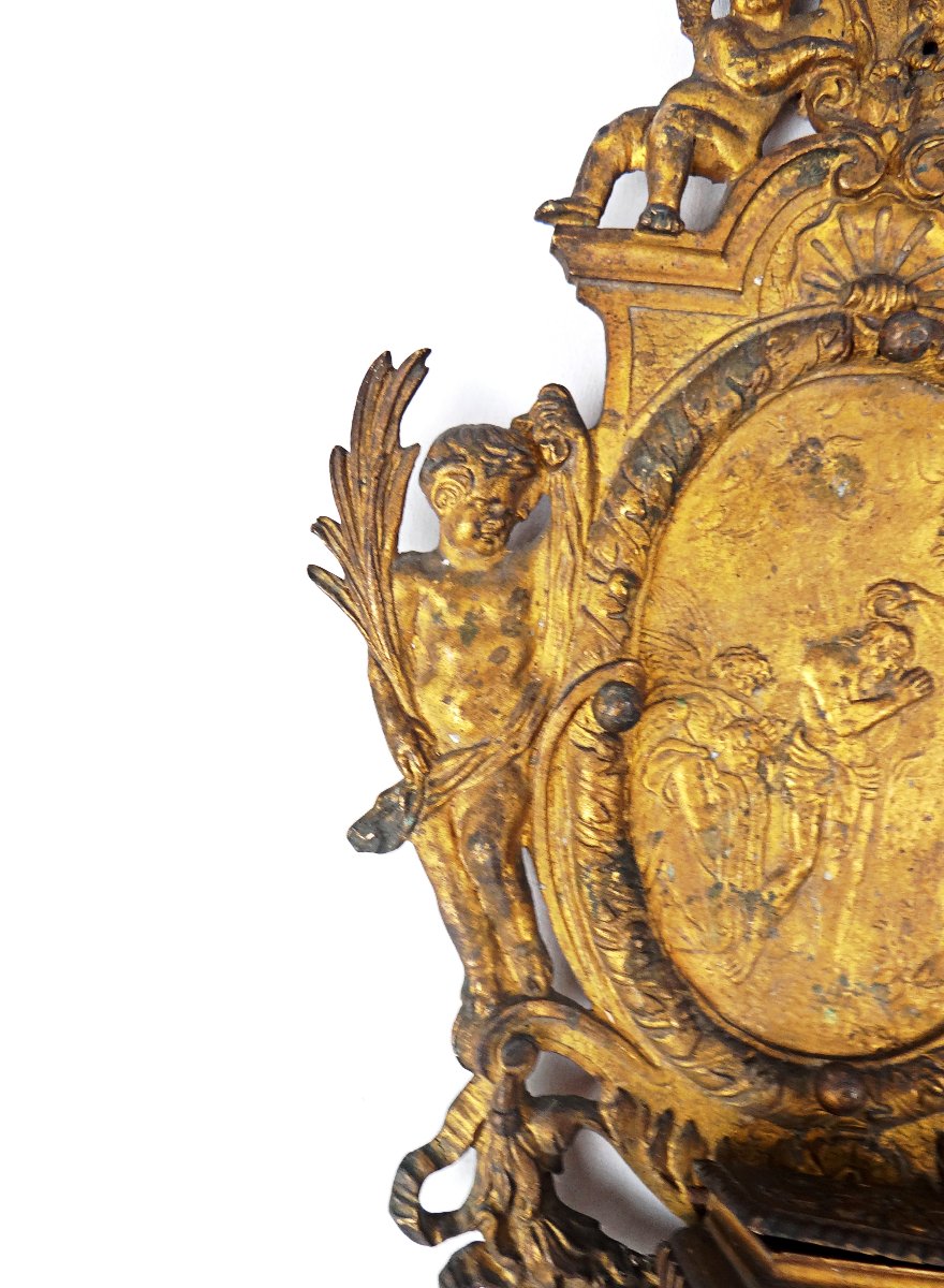 Gilded Bronze Holy Water Font Depicting The Baptism Of Christ By Saint John The Baptist, 18th Century-photo-2