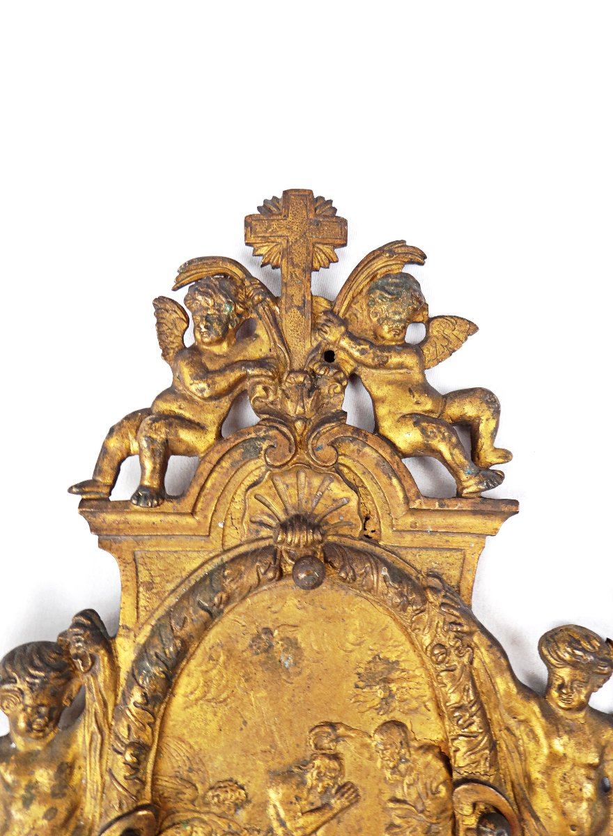 Gilded Bronze Holy Water Font Depicting The Baptism Of Christ By Saint John The Baptist, 18th Century-photo-3