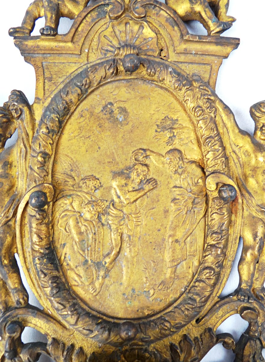Gilded Bronze Holy Water Font Depicting The Baptism Of Christ By Saint John The Baptist, 18th Century-photo-1