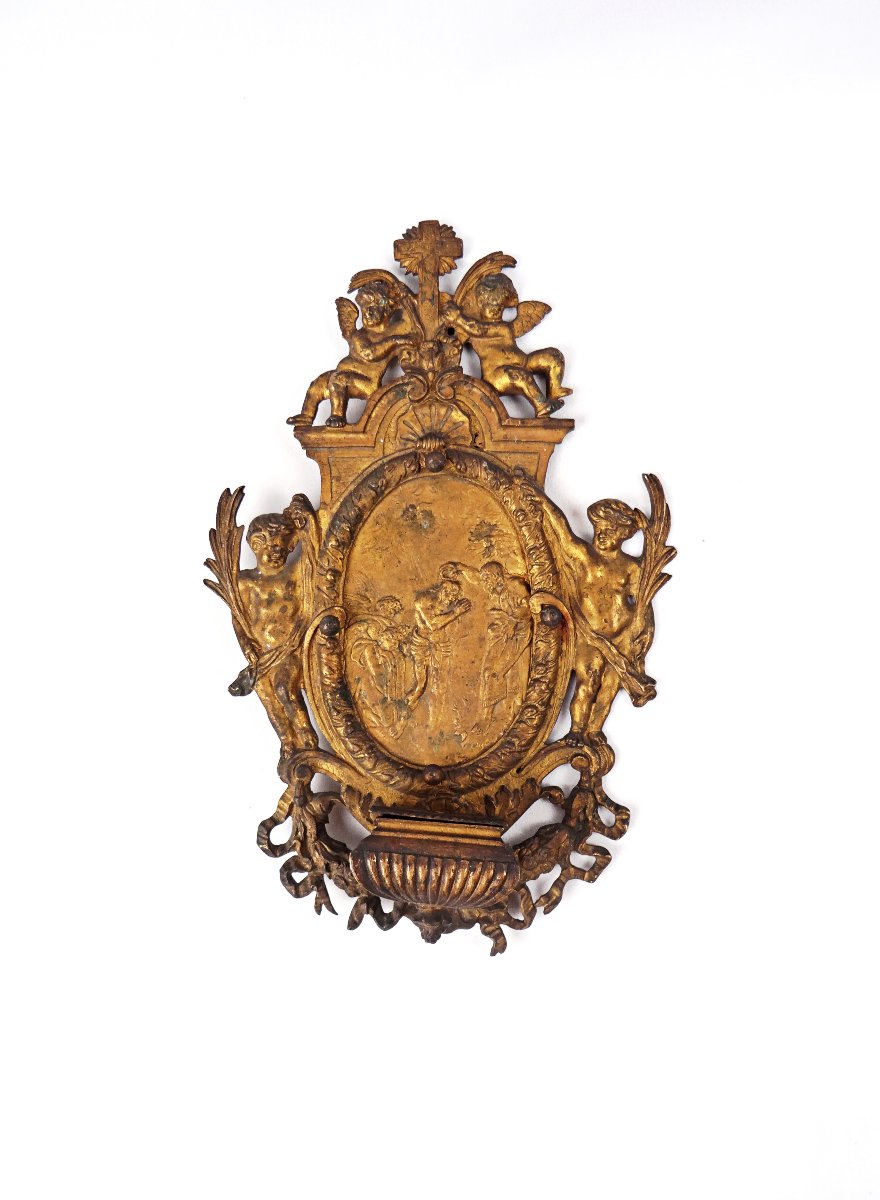 Gilded Bronze Holy Water Font Depicting The Baptism Of Christ By Saint John The Baptist, 18th Century