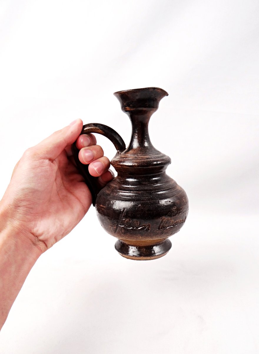 Pitcher Signed By Jean Marais, Made Of Chamotte Stoneware With A Vintage, Unglazed Finish From The 1970s-photo-1