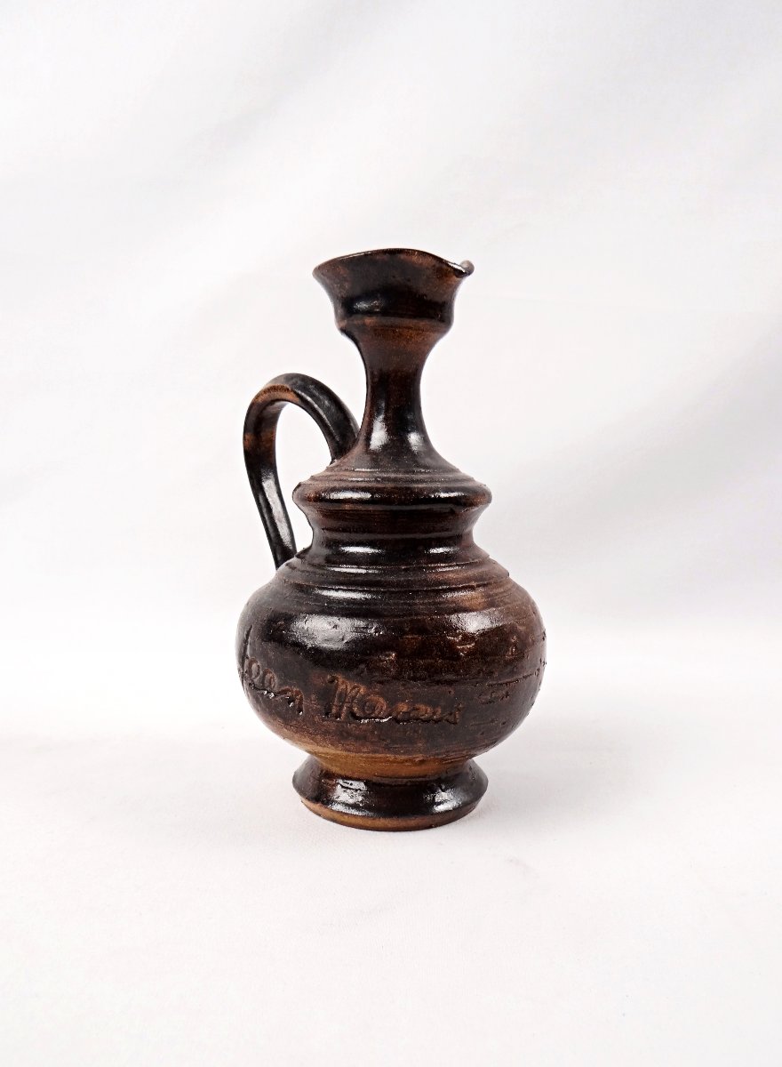 Pitcher Signed By Jean Marais, Made Of Chamotte Stoneware With A Vintage, Unglazed Finish From The 1970s-photo-3