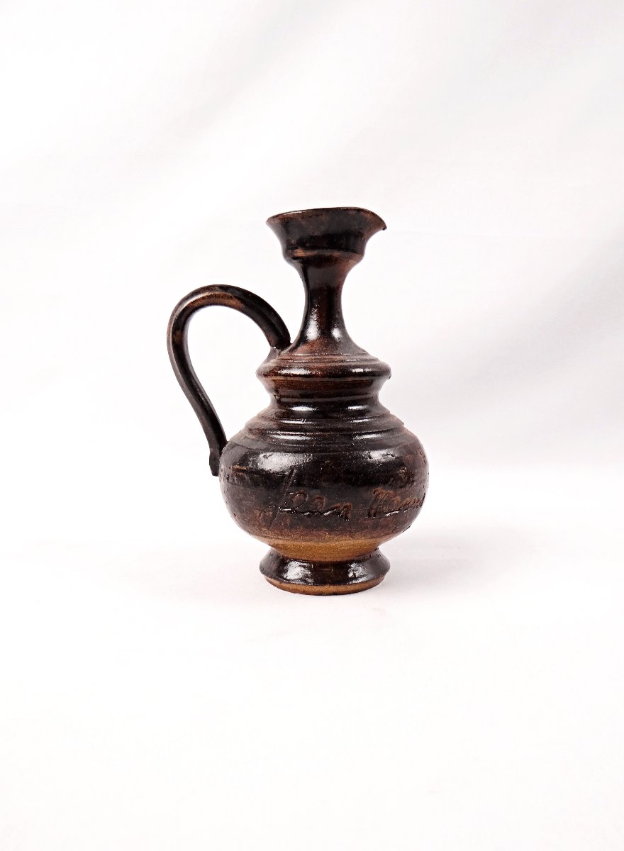 Pitcher Signed By Jean Marais, Made Of Chamotte Stoneware With A Vintage, Unglazed Finish From The 1970s