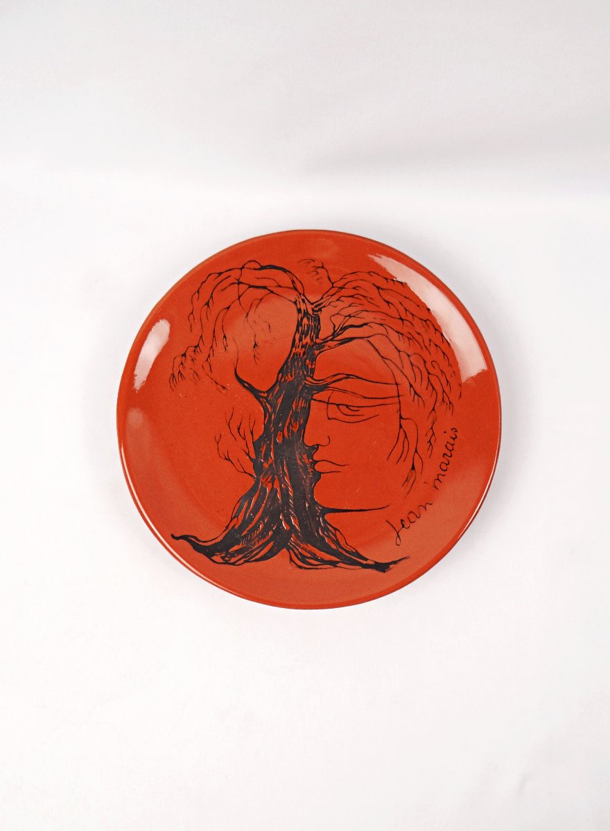 Assiette signée Jean Marais décor onirique émaillé années 1970