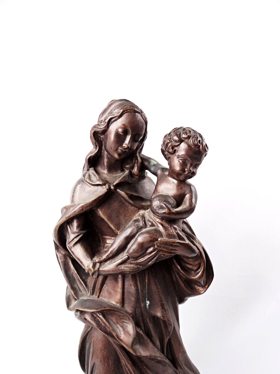 Vierge à l'Enfant sculpture en laiton à patine brune fin XIXe-photo-2
