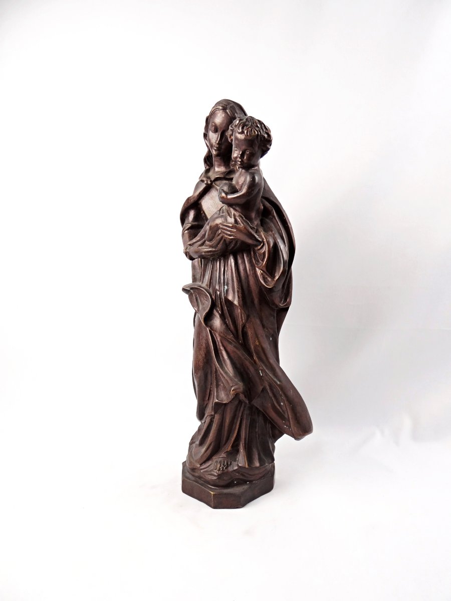 Vierge à l'Enfant sculpture en laiton à patine brune fin XIXe-photo-1
