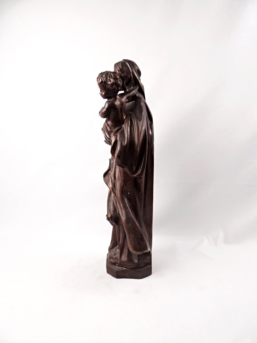Vierge à l'Enfant sculpture en laiton à patine brune fin XIXe-photo-2
