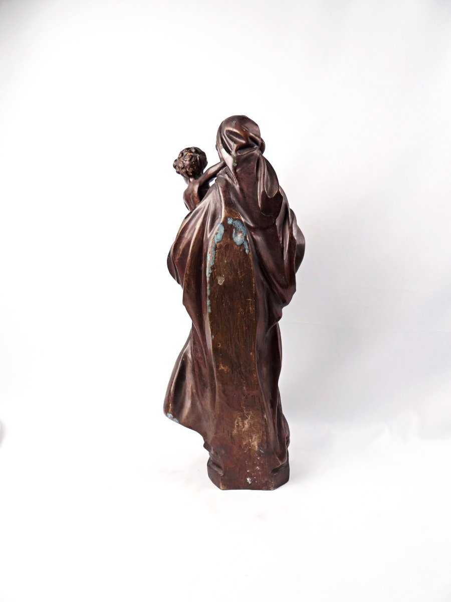 Vierge à l'Enfant sculpture en laiton à patine brune fin XIXe-photo-3