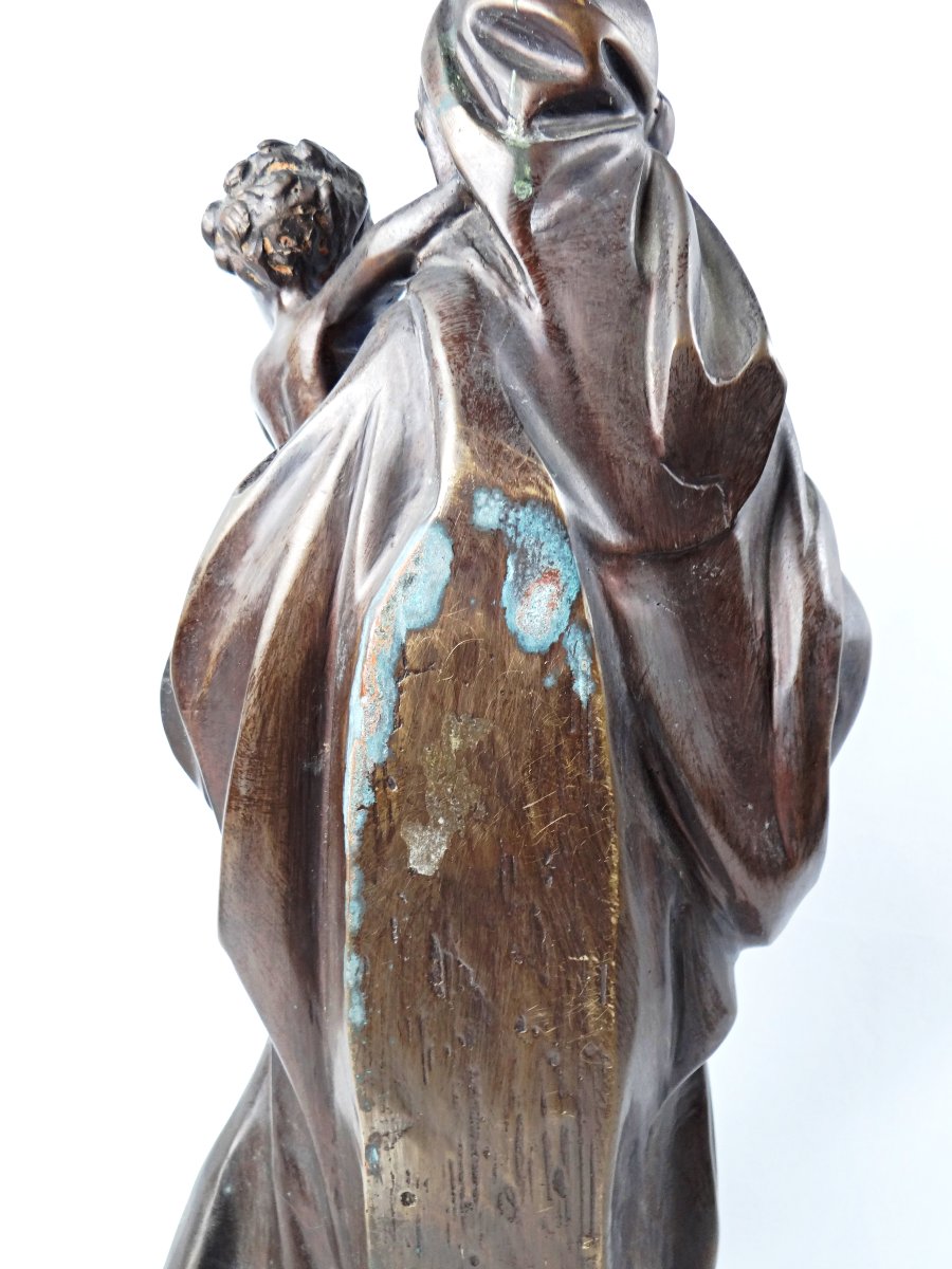 Vierge à l'Enfant sculpture en laiton à patine brune fin XIXe-photo-4