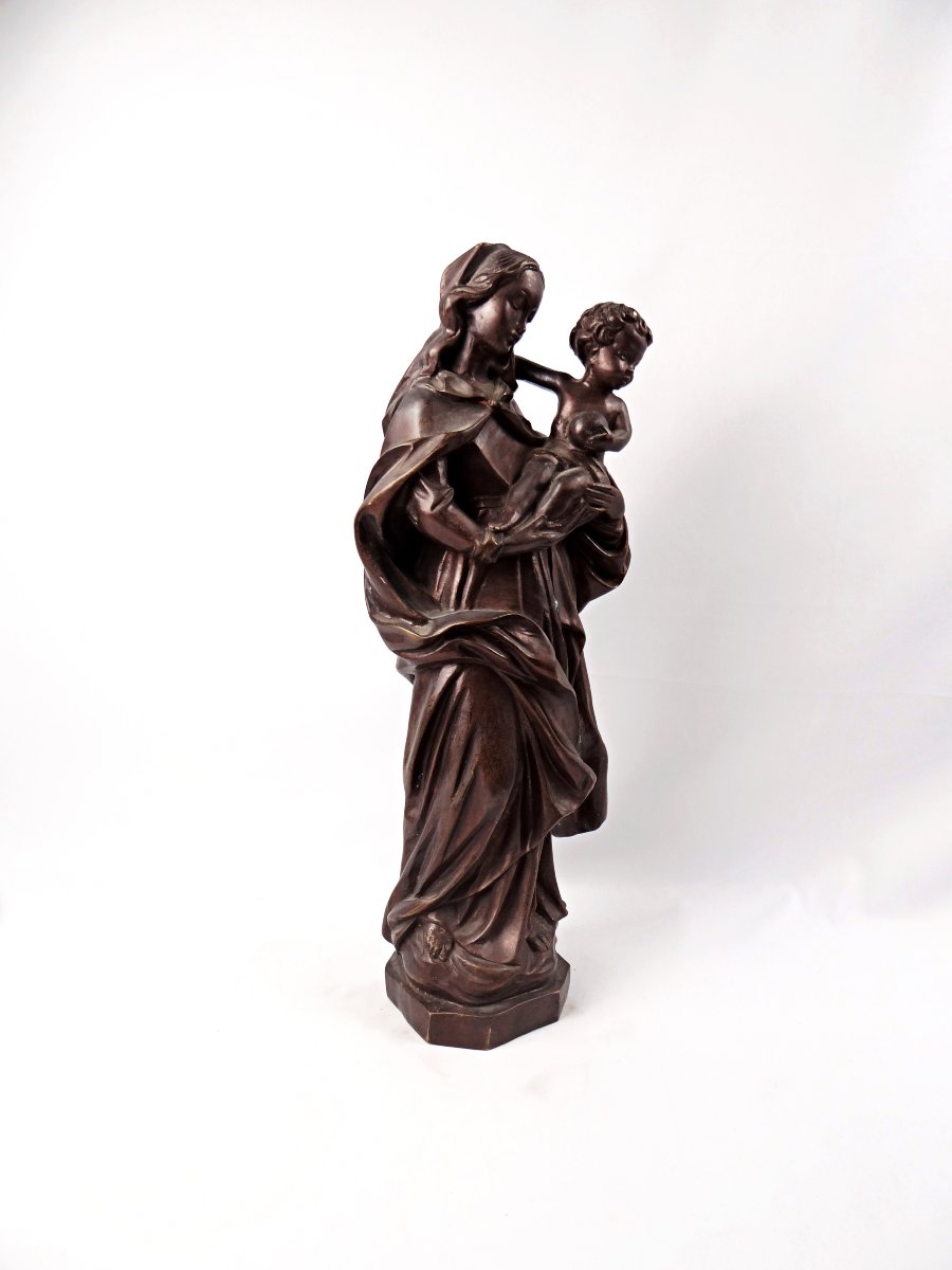 Vierge à l'Enfant sculpture en laiton à patine brune fin XIXe-photo-6