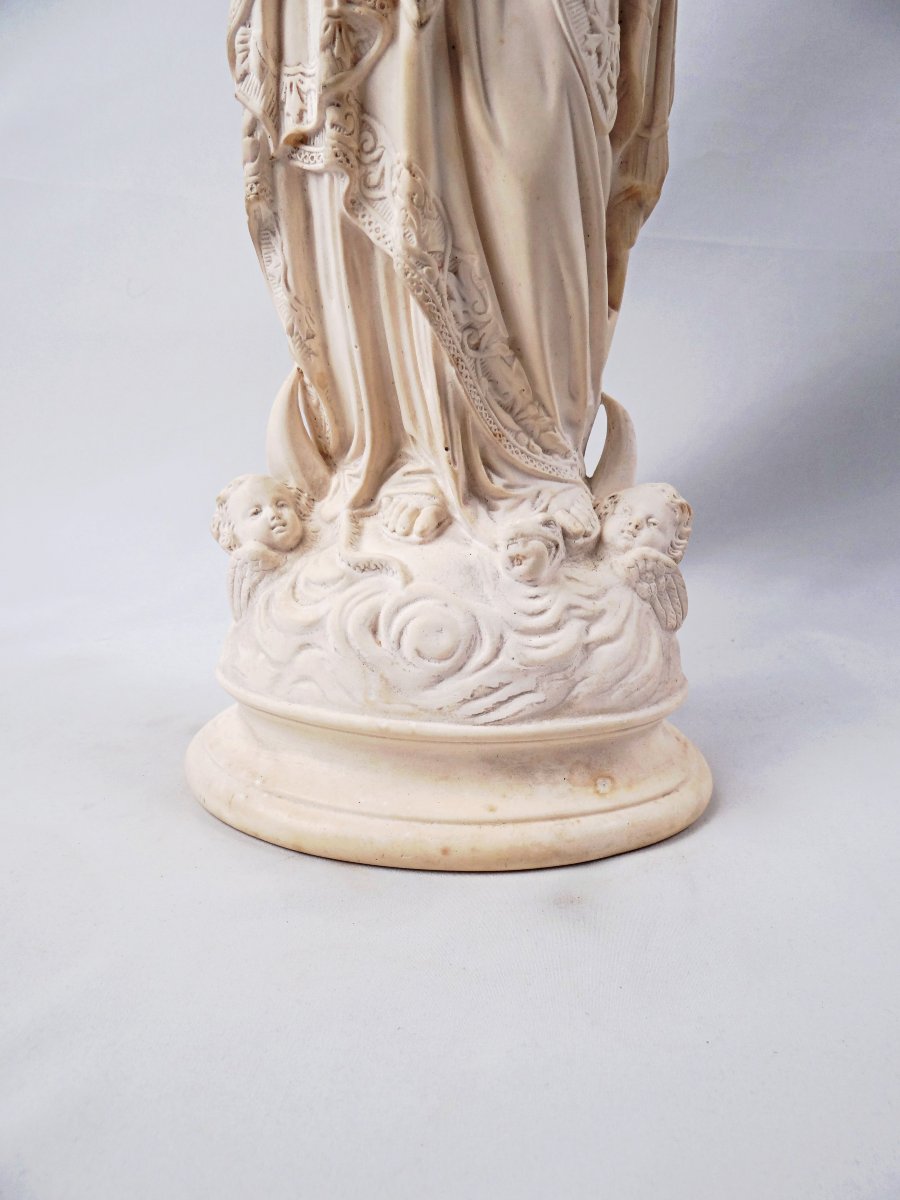 Large Virgin Mary Crowned With Flowers Crushing The Serpent, Plaster, Late 19th Century -photo-1