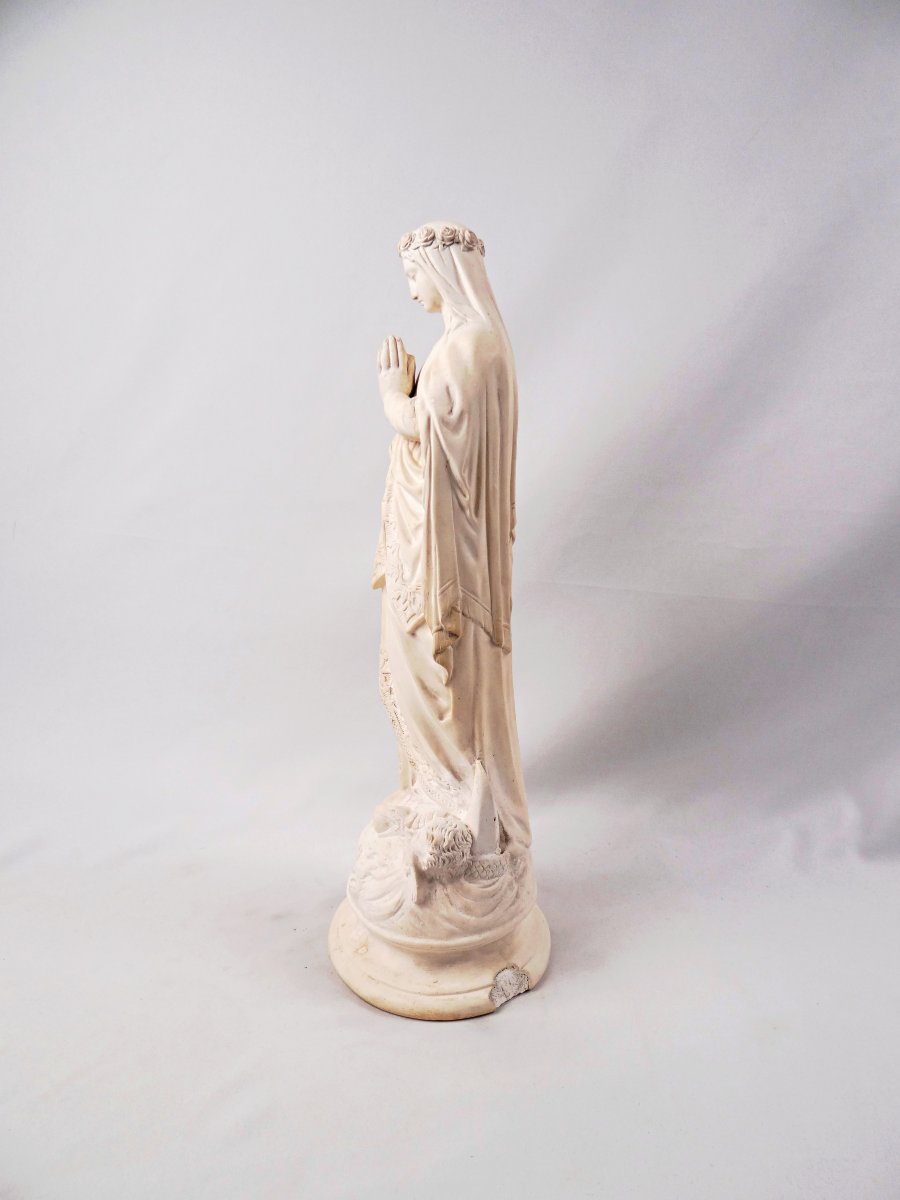 Large Virgin Mary Crowned With Flowers Crushing The Serpent, Plaster, Late 19th Century -photo-4