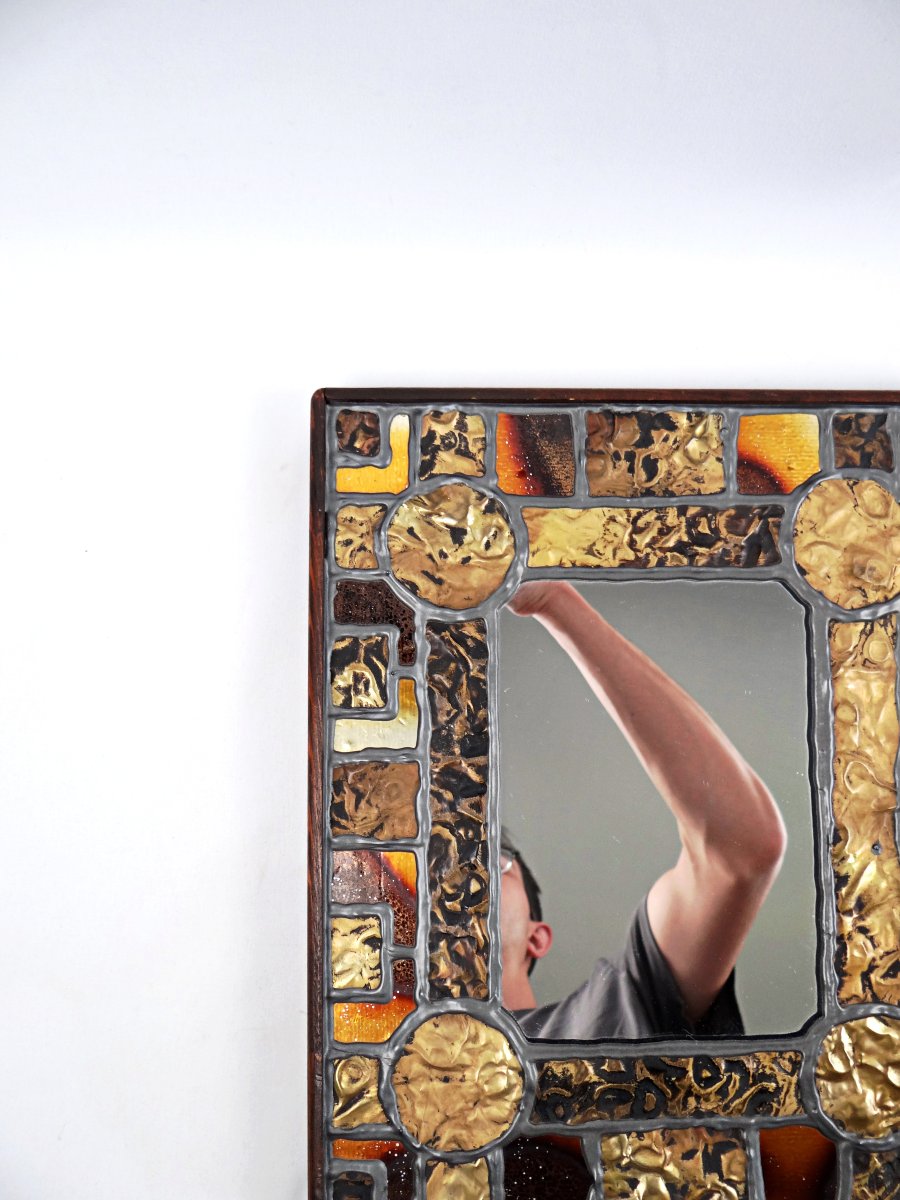 Rectangular Mirror, 31x26, By Irena Jaworska, Brutalist, 1960s -photo-2